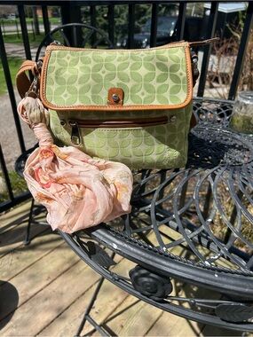 Fossil Light Green Patterned Crossbody with Tan Trim